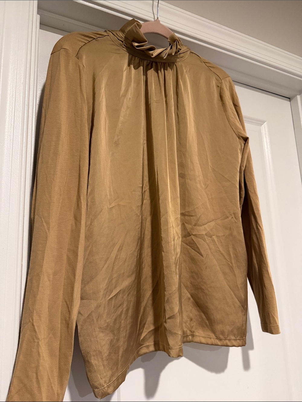 Banana Republic Factory Camel High-Neck Long-Sleeve Blouse